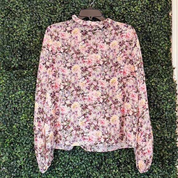 CAbi Pink Floral Ruffle-Front Long Sleeve Blouse - Picture 4 of 5